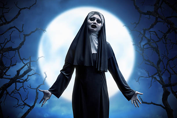 istock Scary asian evil nun woman expressions on the moonlight 614122708