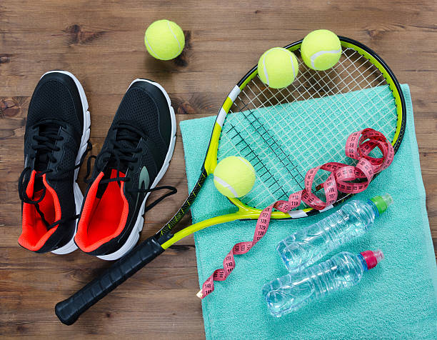 istock Tennis equipment set 614127248