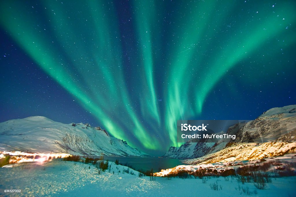 Aurora Borealis Aurora Borealis in Ersfjordbotn, Tromso Norway during winter season. Aurora Borealis Stock Photo