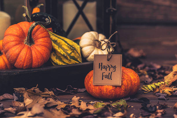 istock Still life arrangement for Thanksgiving with message. Happy Fall 614127568
