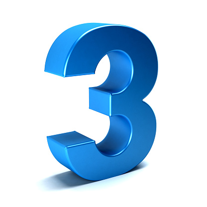 Number Three Color Blue Icon. 3D Render Illustration