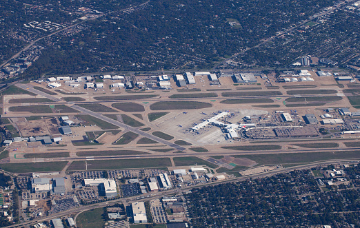 Aerial view of an airport in Dallas, Texas