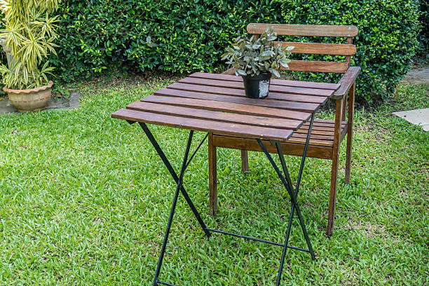 istock Wood chair and table 614130630