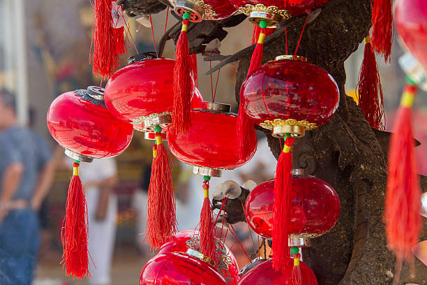 istock Red Lantern in Chinese Temple 614130648