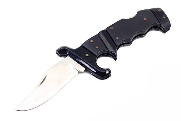istock hunting or fishing folding knife with a black handle 614132194