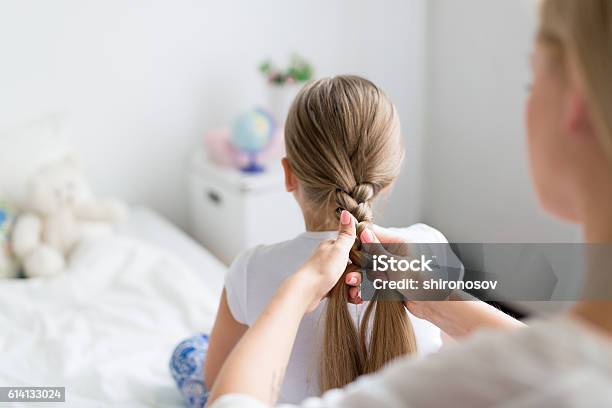 Care Of Hair Stock Photo - Download Image Now - Braided Hair, Child, Mother