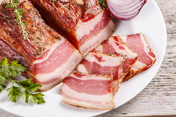 istock Delicious smoked spicy bacon 614135104