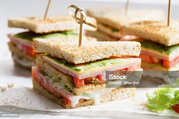 Ham Sandwich Stock Photo - Download Image Now - Sandwich, Triangle Shape, Appetizer