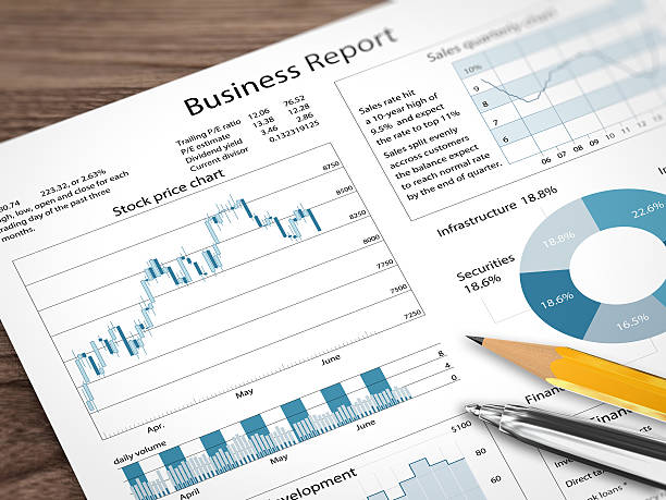 istock Business report planning wooden desk top view 614136048