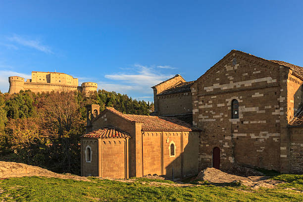 The Cathedral, a Romanesque church dating back to the 12th century, and the Fortress, dating back to the fifteenth century, are two of the  landmarks of San Leo. Emilia Romagna, Italy