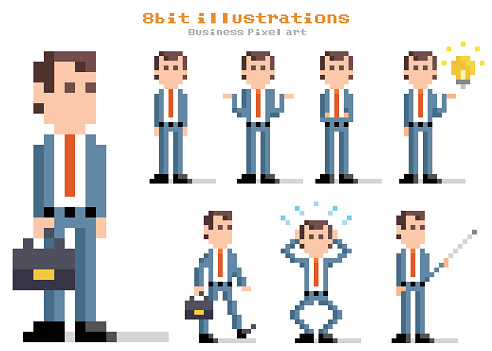 Pixel Illustration: businessman set variations