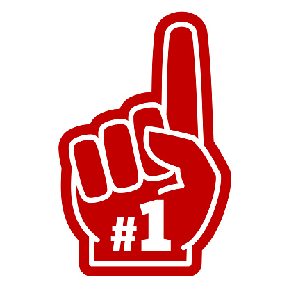 Number 1 one sports fan foam hand with raising forefinger vector icon. Fan support sport illustration