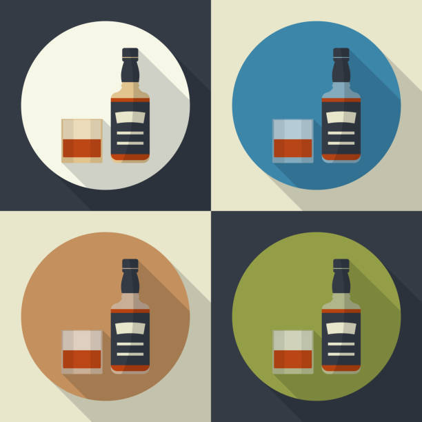 whisky butelki i szkła icon. - whisky scotch whisky schnapps liqueur brandy stock illustrations