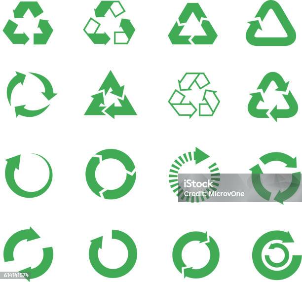 Recycle Raw Materials Vector Icons Set Stock Illustration - Download Image Now - Recycling Symbol, Circle, Arrow Symbol