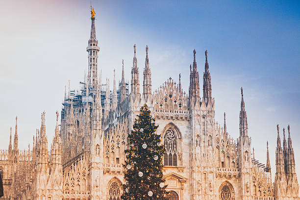 Dome of Milan and Christmas Tree stock photo