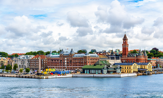 View of the city centre and the port of Helsingborg in Sweden