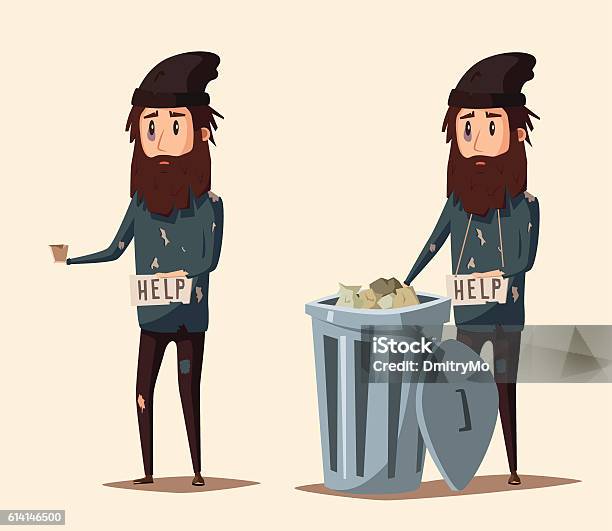 Sad Unemployed Beggar Cartoon Vector Illustration Stock Illustration -  Download Image Now - Garbage, Addict, Addiction - iStock