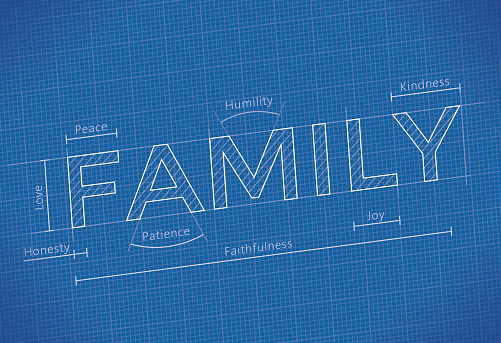 Abstract blueprint with Family word. 