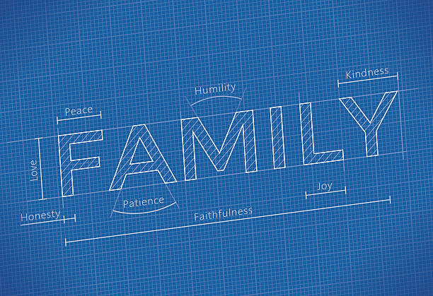 Abstract blueprint with Family word.  Good family qualities concept. Abstract blueprint with Family word.  family word stock illustrations