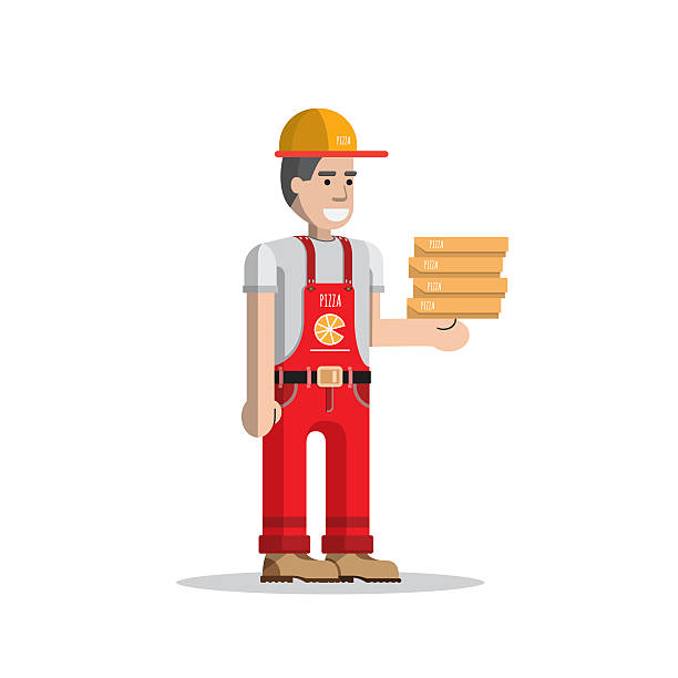 schnelle pizza-lieferung - pizza delivering running men stock-grafiken, -clipart, -cartoons und -symbole