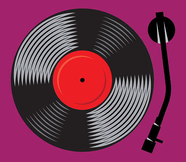 istock symbolic gramophone with vinyl record, retro DJ mixer, illustration 614153266