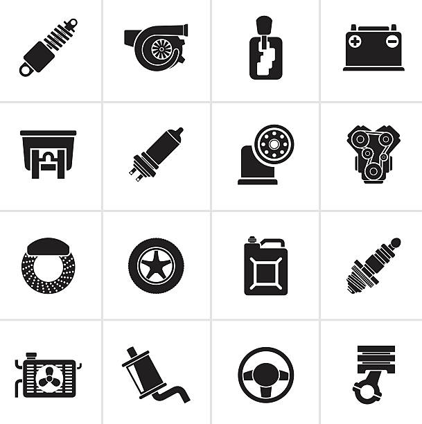 ilustraciones, imágenes clip art, dibujos animados e iconos de stock de iconos de piezas y servicios de black car - cambelt