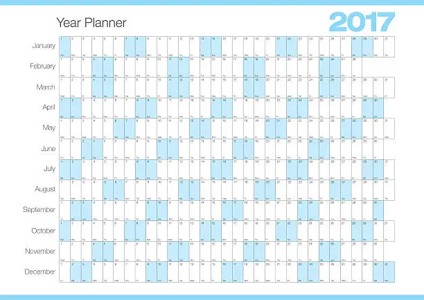 Vector illustration of Calendar Year Planner 2017 Chart