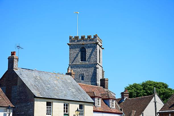 istock Town buildings and church tower, Wareham. 614210756