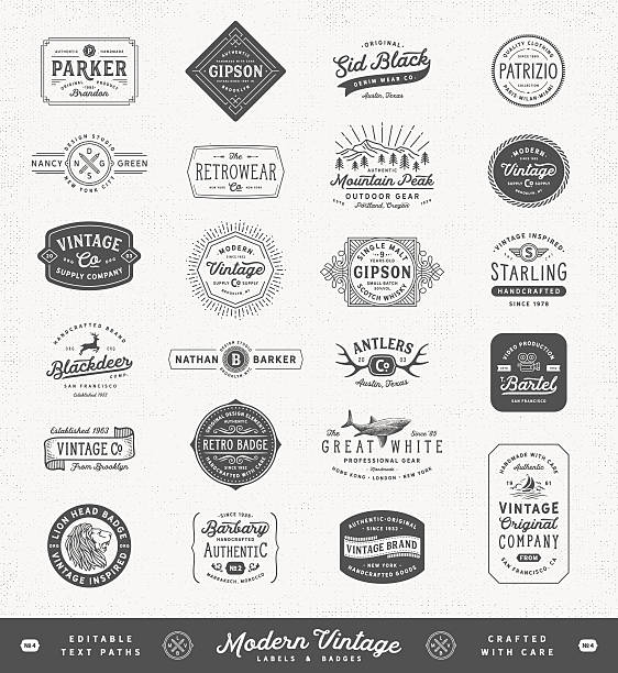 Modern Vintage Labels,Badges and Signs Collection of signs, badges, labels, frames and banners with text. More works like this linked below. mountain borders stock illustrations