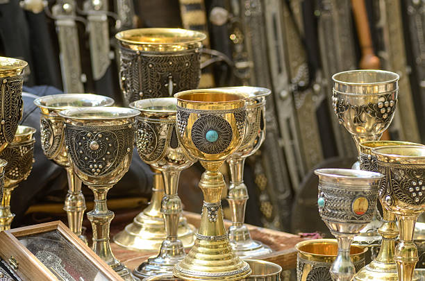 istock copper goblets in the flea market, wine goblets 614216282