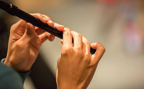 istock Musician playing a recorder / penny whistle two hands showing. 614222400