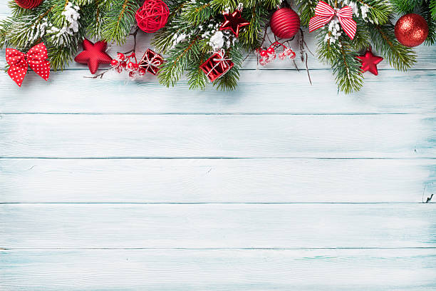 istock Christmas background with snow fir tree 614228900