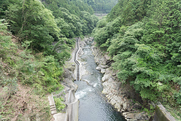 istock fish ladder in Shiromaru dam Okutama 614229788