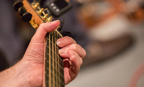 istock Musician playing a guitar one hand visible 614232694