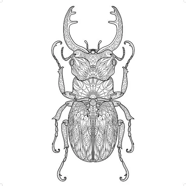Vector illustration of beetle doodle pattern 4