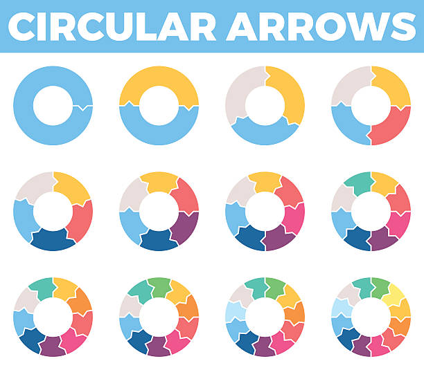 Business infographics. Circular arrows with 1 - 12 steps, parts. Business infographics. Circular arrows with 1 - 12 steps, parts. Vector design elements. one two three four five six seven eight and nine stock illustrations
