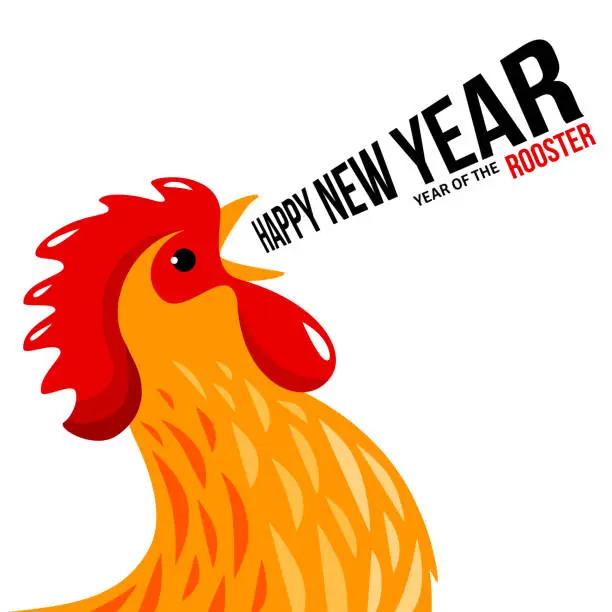Vector illustration of Crowing Yellow Rooster with New Year Greetings
