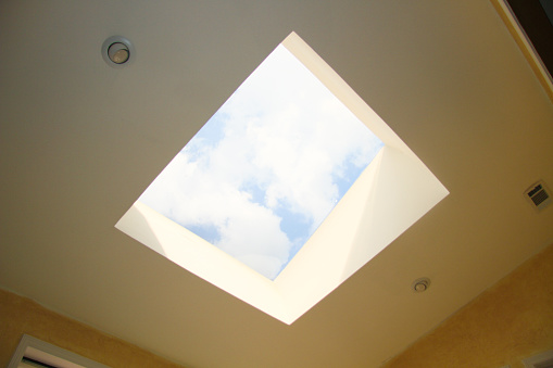 Ceiling lamps in a corridor of a public school