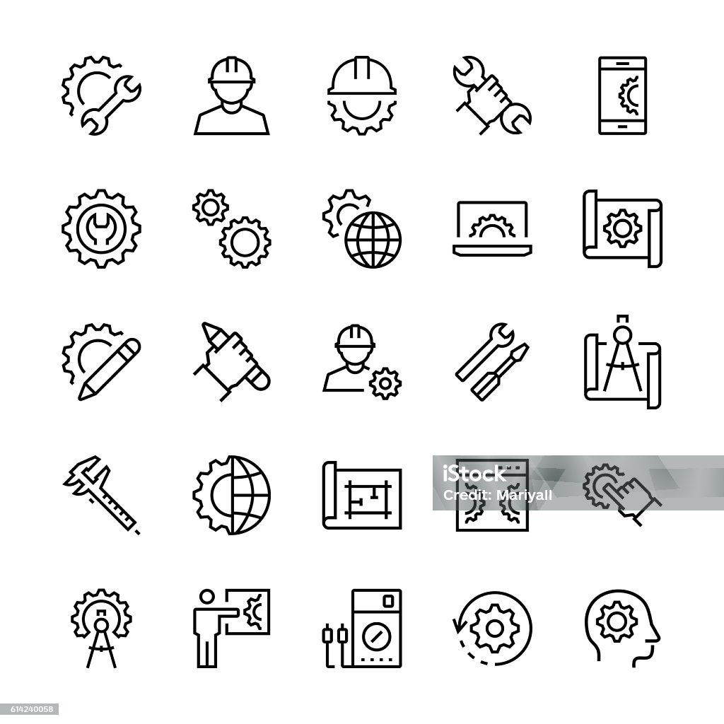 Engineering and manufacturing icon set in thin line style. Icon Symbol stock vector