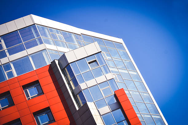 istock facade of the building red in the high-tech style 614245522