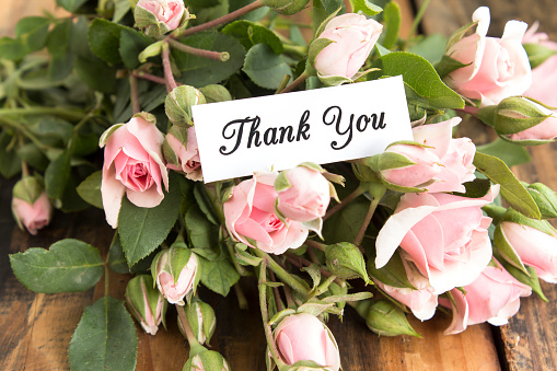 Thank You Card with Bouquet of Pink Roses.