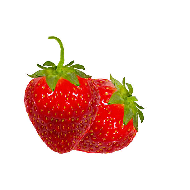istock Two red berry strawberry isolated on white background 614251578