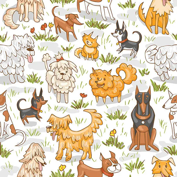 Vector illustration of Cute dogs pattern. Seamless vector illustration  bulldog, bobtail, dachshund, bullterrier