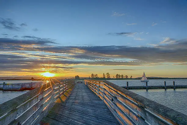 Beautiful sunset over the fishing pier in Everett