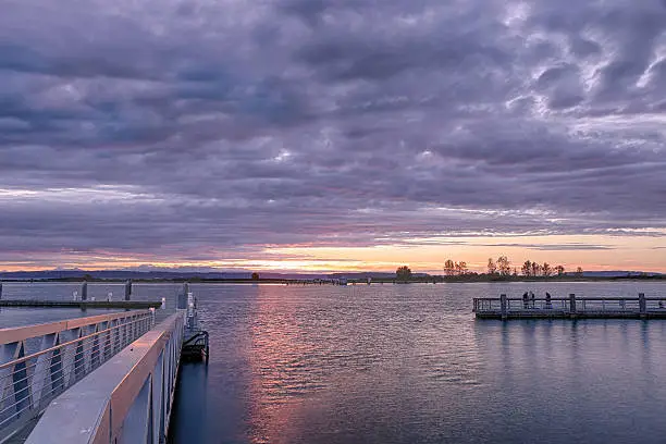 Beautiful sunset over the Snohomish River in Everett