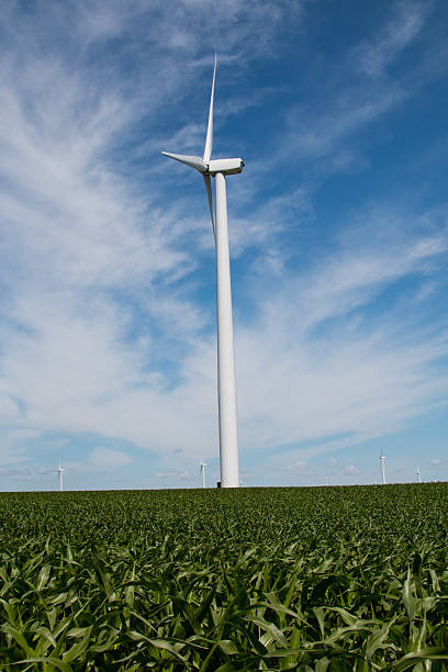 niebieska sky turbina wiatrowa - illinois farm wind wind power zdjęcia i obrazy z banku zdjęć