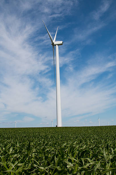 niebieska sky turbina wiatrowa - illinois farm wind wind power zdjęcia i obrazy z banku zdjęć