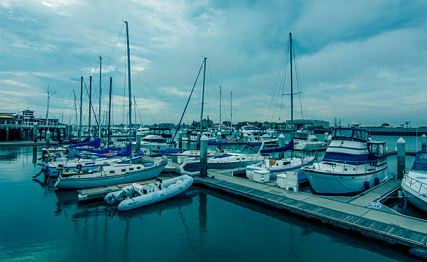 Yachts in the harbor stock photo