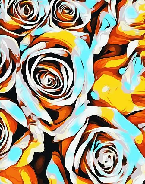 Photo of blue orange white and yellow roses texture abstract background