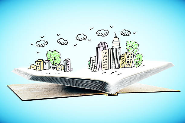 istock Book with city sketch 614313546